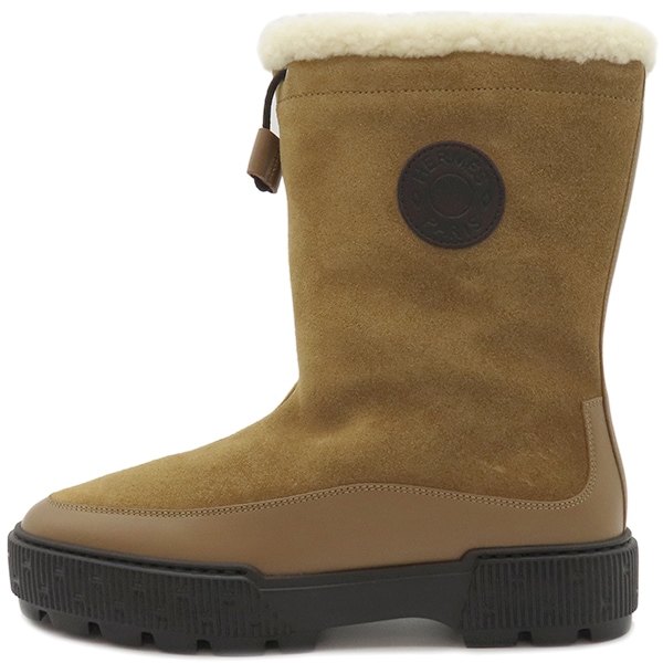 エルメス HERMES ブーツ ショートブーツ ジャーニー カーフ シープスキン ヴォーヴェロア ブラウンフュメ×エクリュ #36 新品 未使用 セリエワッペン 靴 茶 H242069Z 【保存袋】