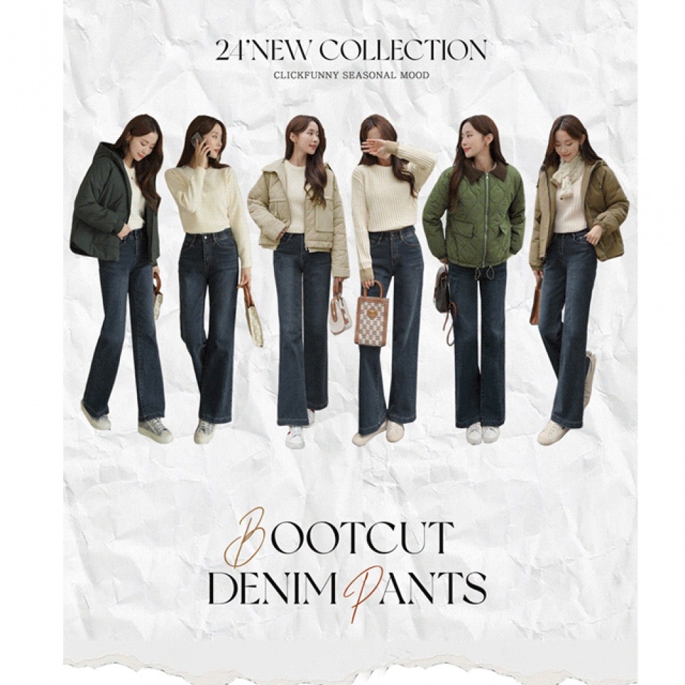 Click & Funny エラスティックモデルフィット起毛ブーツカットデニムパンツ [SMLXLサイズ] 9,674円