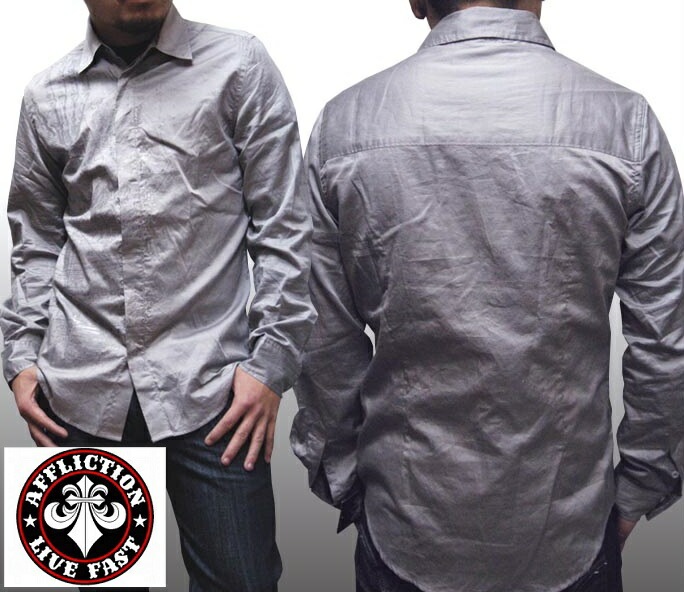 セール アフリクション メンズ 長袖 ボタンシャツ グレー チェック シャツ Affliction サファリ レオン オーシャンズ 雑誌 掲載 LAセレブ 多数着用 プレミアム ブランド カジュア