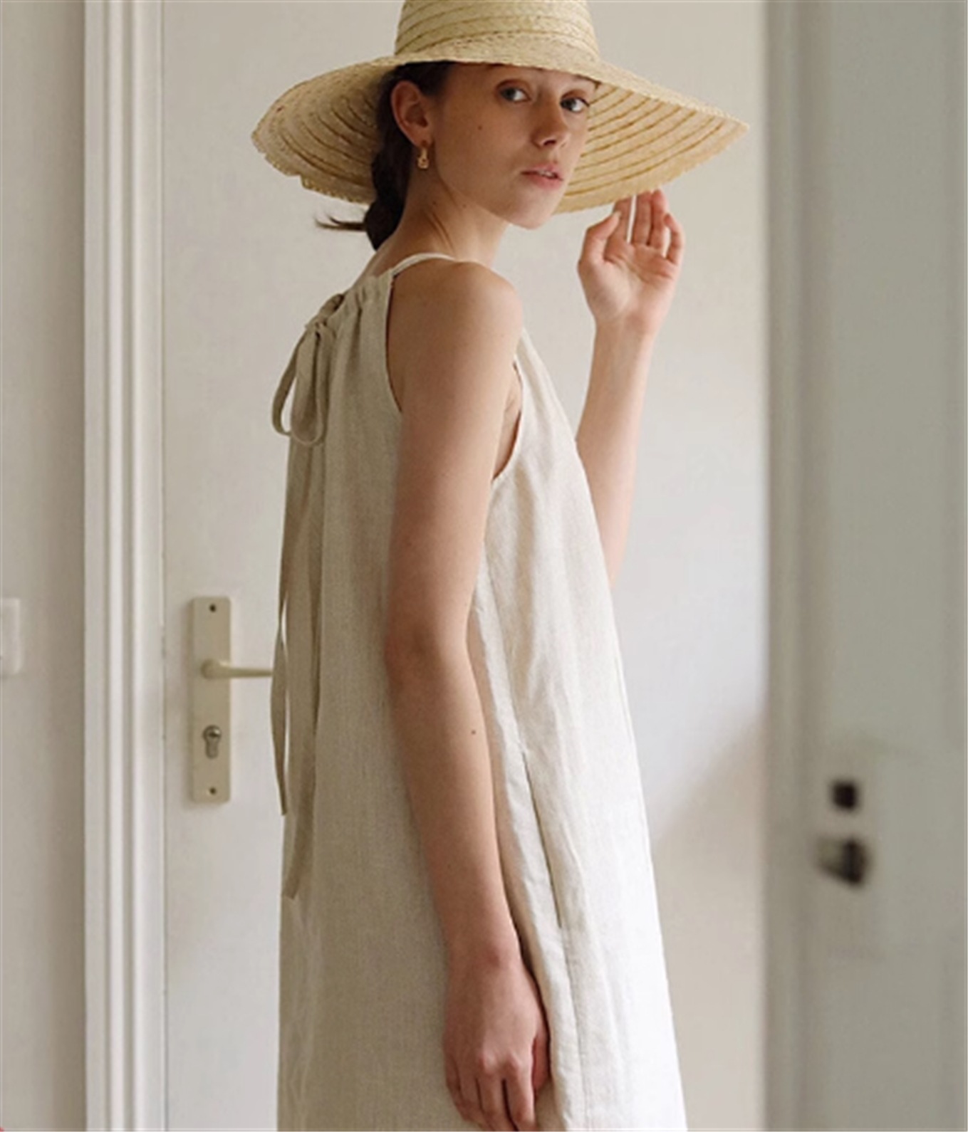 ワンピース Aライン ロング丈 ノースリーブ ラウンドネック バックコンシャス リボン 大人可愛い きれいめ カジュアル ガーリー 大人女子 ラフ 夏 10代 20代 30代 40代 レディース ママ