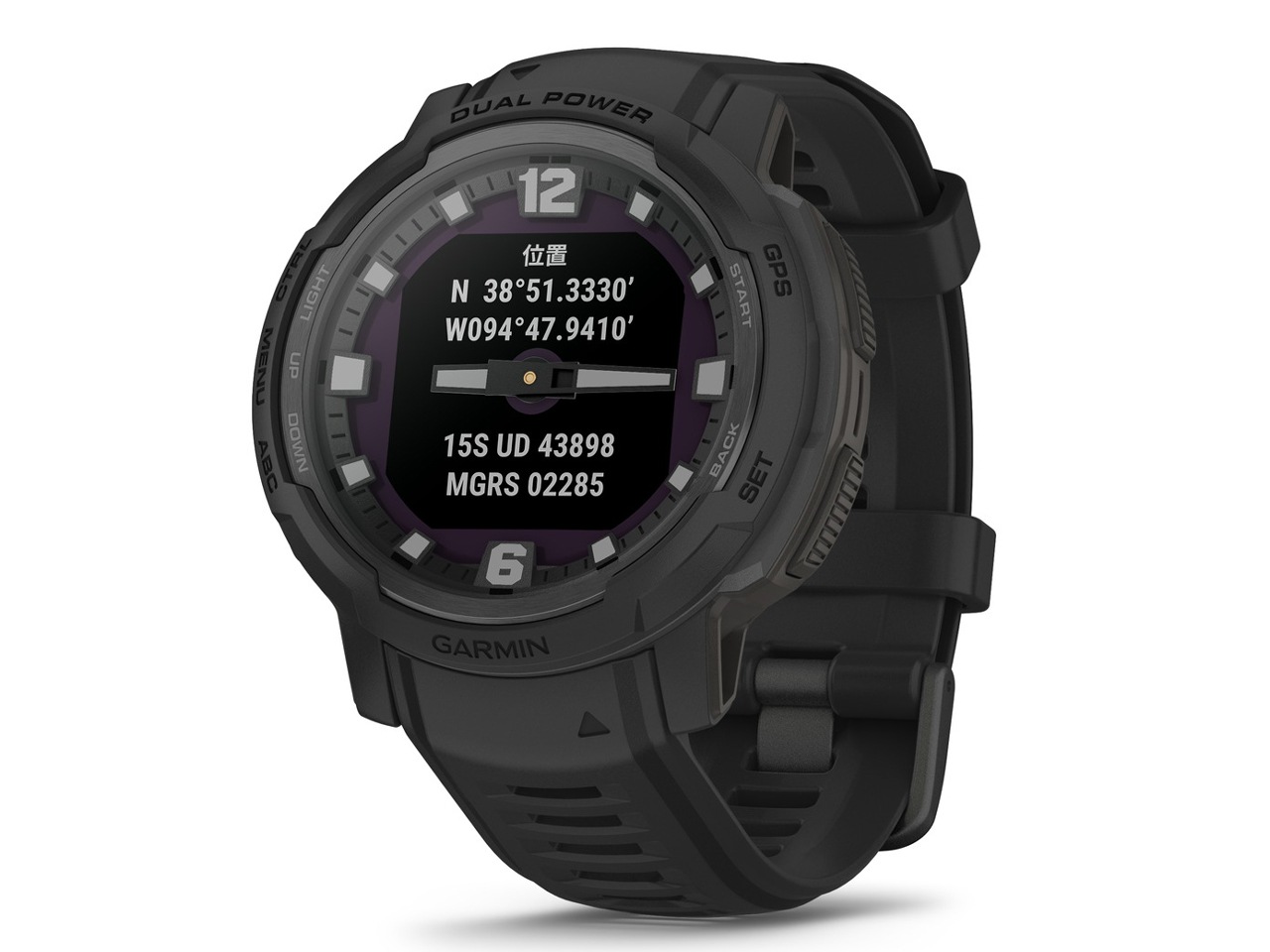 Instinct Crossover Dual Power Tactical Edition 010-02730-40 [Black]発光アナログ時計針を採用したハイブリッドGPSウォッチ