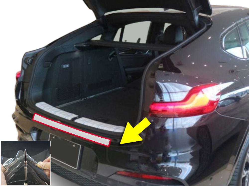 リアステップガード (BMW X4 G02) 車種専用 カット済み 傷防止フィルム プロテクションフィルム 車種専用カット済み リアステップ 保護フィルム キズ防止 保護 クリア 透明 Mスポーツ B