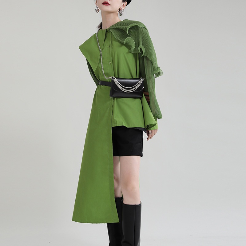 春新商品 不規則 ギャザー トップス ウエスト引き締め デザイン感 ゆったり 長袖ブラウス シャツ