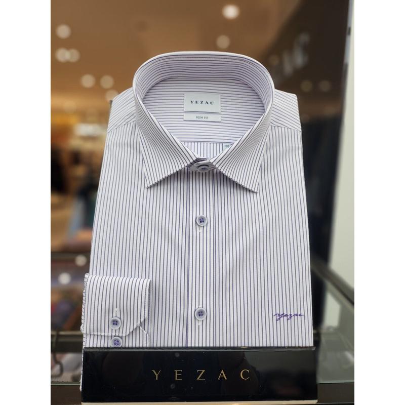 AK平沢店シャツ コットン混紡ストレッチ ストライプ スリムフィットシャツ バイオレット YJESBS