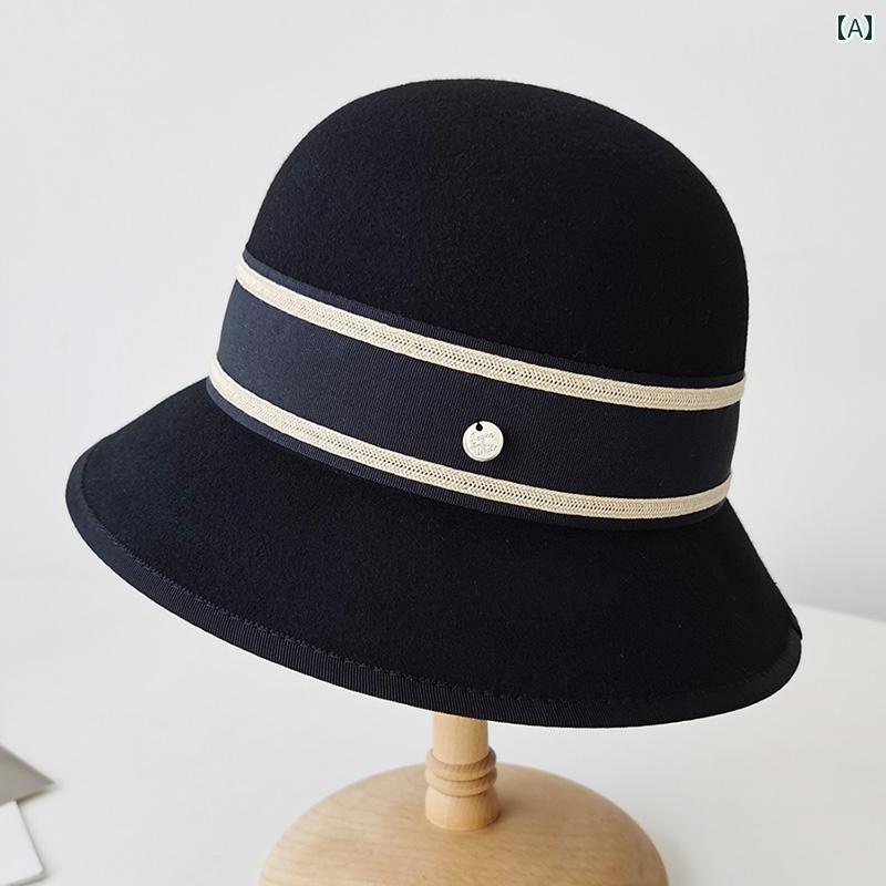 バケット ハット カジュアル おしゃれ 帽子 レディース エレガント ウール ウール 山高 帽 秋冬 レトロ フィッシャーマン ハット 女性 フレンチ フェイス フェルト