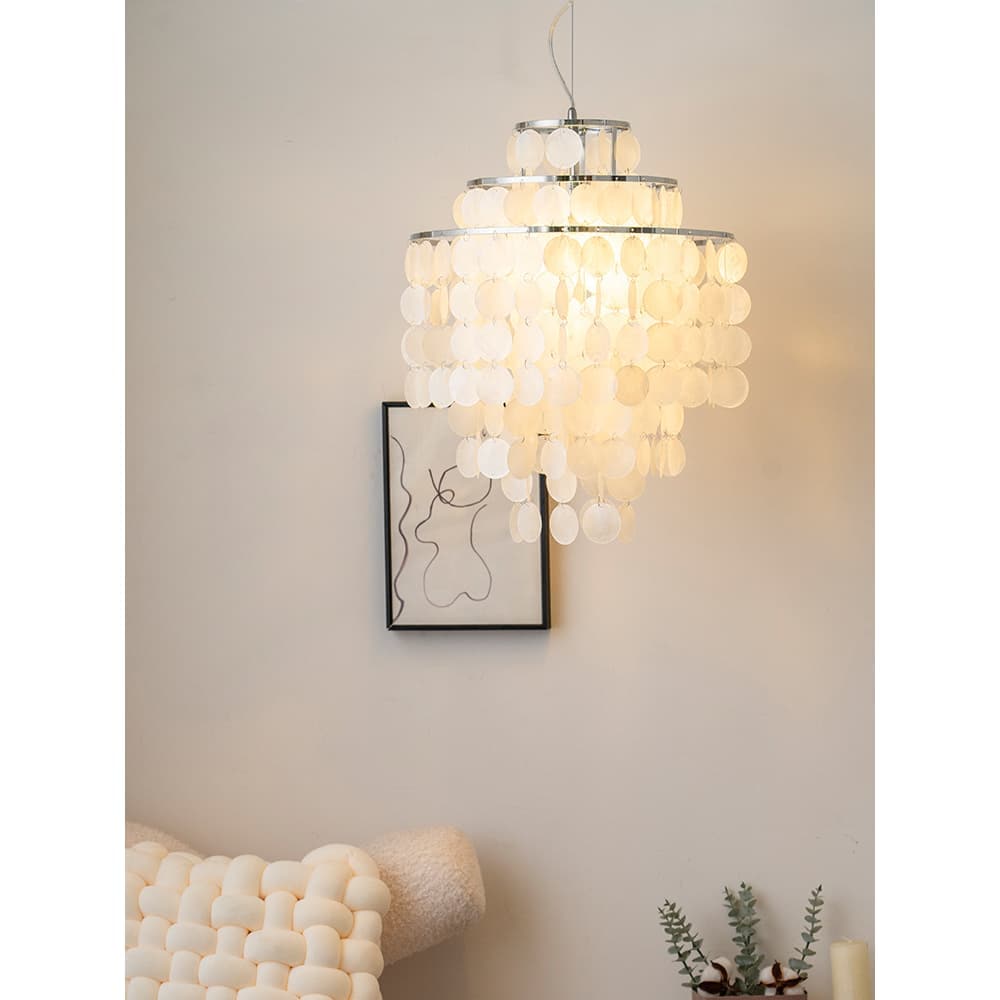 シンプルでナチュラルな貝殻ペンダントライト ― リビング・寝室用 枝形フルスペクトル照明 多用途リビング・寝室・インテリアショップ