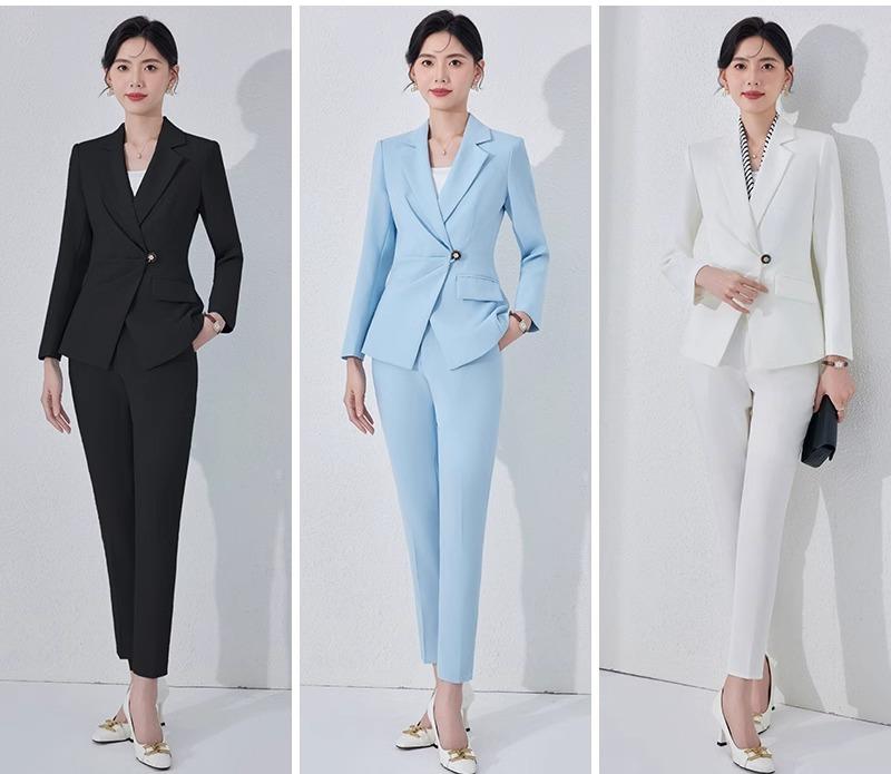 レディース スーツ パンツ ジャケット 上着 ２点 セットアップ 黒 白 薄青 フォーマル ウエストスリム スリムフィット エレガント きれいめ ビジネス ラグジュアリー セレモニー オフィス スタッ