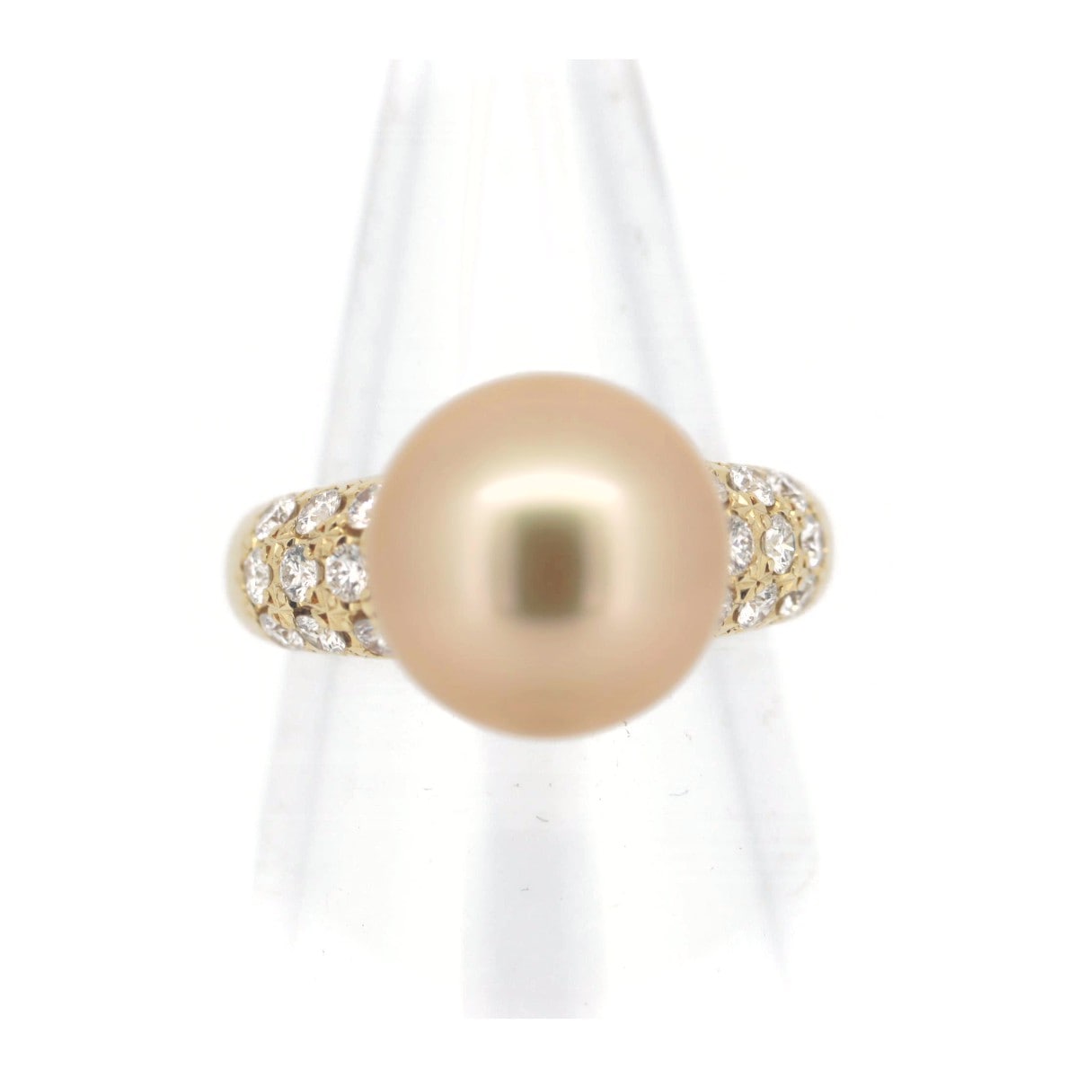 K18 オーロラ ムーンレインボー ゴールデンパール ダイヤモンド リング 指輪 10.5号 12.0ミリ 0.54ct 質屋出品