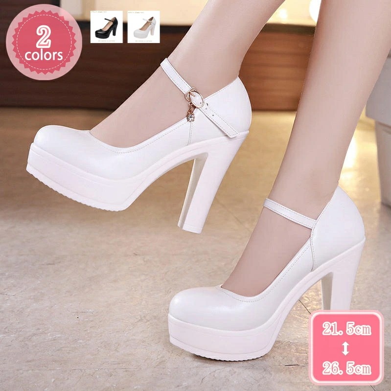 1000円OFFクーポン レディース シューズ パンプス ストラップ ラウンドトゥ おしゃれ かわいい チャンキーヒール 黒 ブラック ホワイト 白 厚底 プラットフォーム パンプス ハイヒール 11