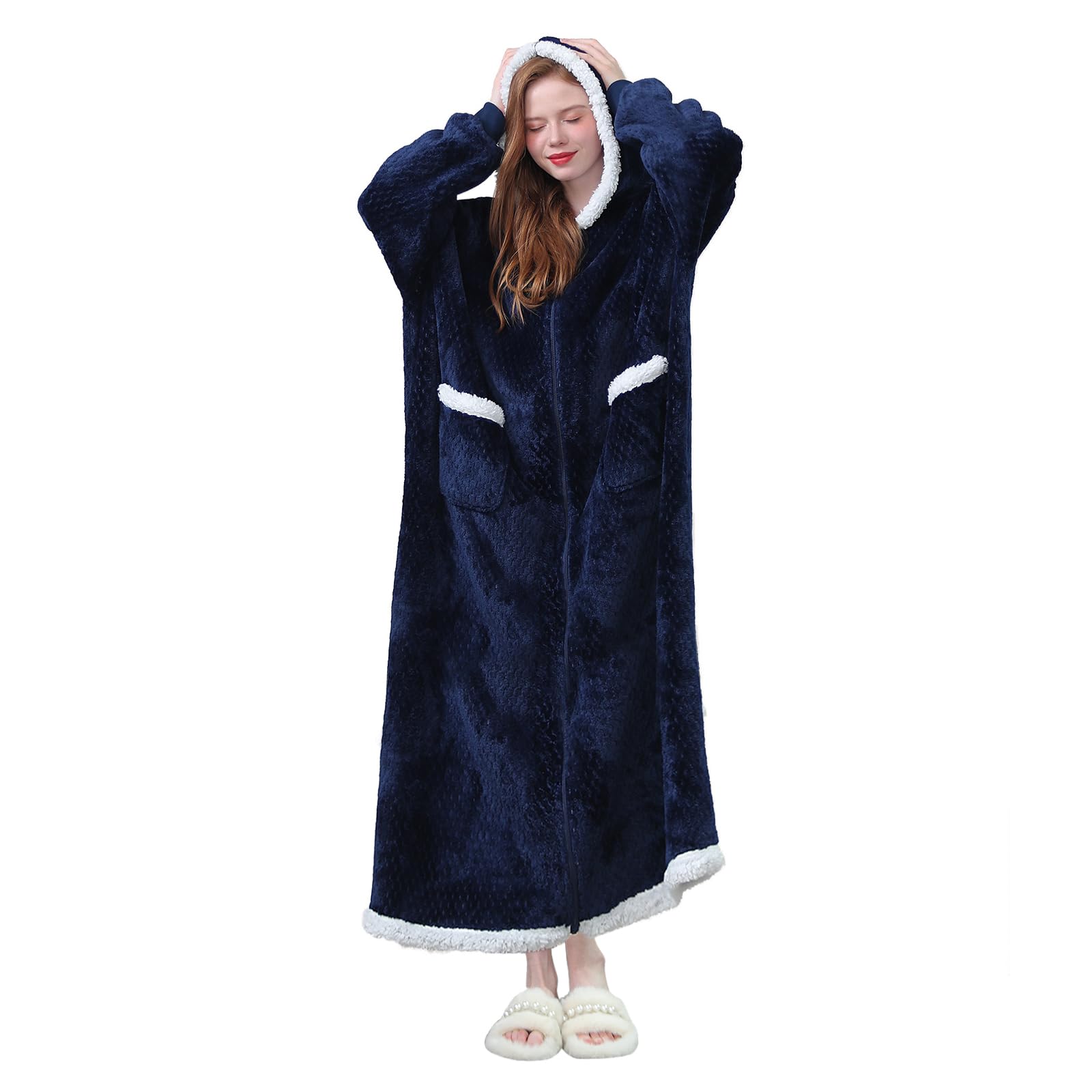 [SIPERLARI] 着る毛布 メンズ レディース ルームウェア 部屋着 135cm (ネイビーブルー)