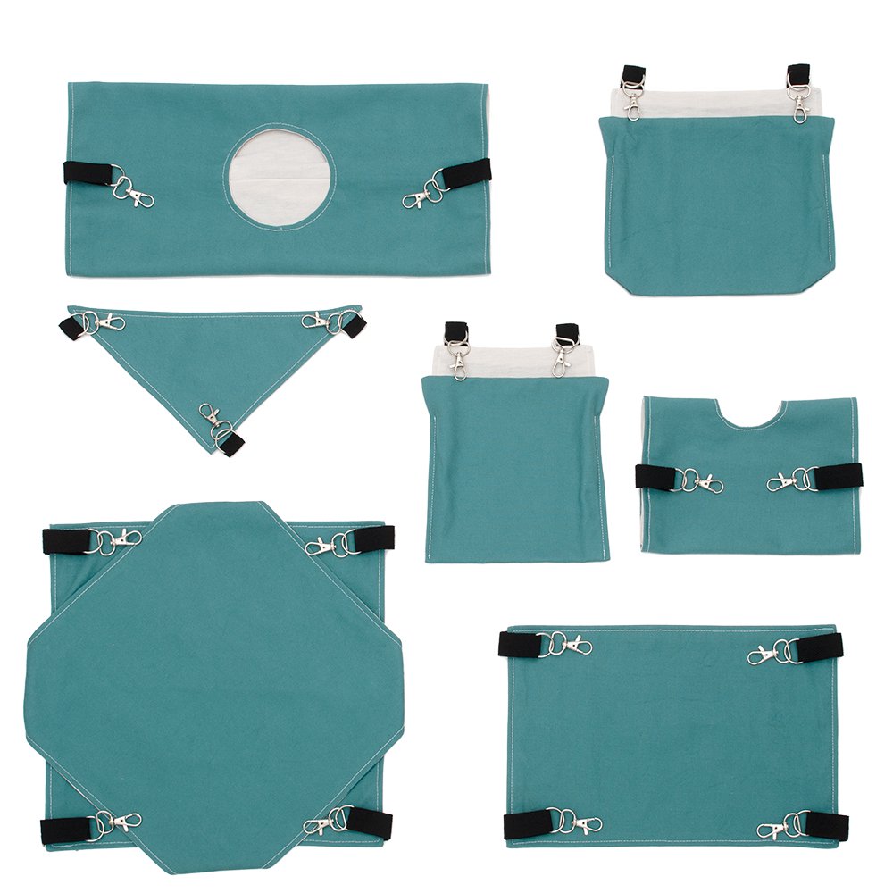 接触冷感　小動物のハンモック　７点セット　グレー＆ターコイズ　ハンドメイド　ＣＲＣ50―63―40―20―00