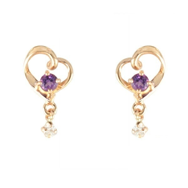 正規紙袋＆箱付 ピアス ハート 2月 誕生石 アメジスト ダイアモンド 151046553125