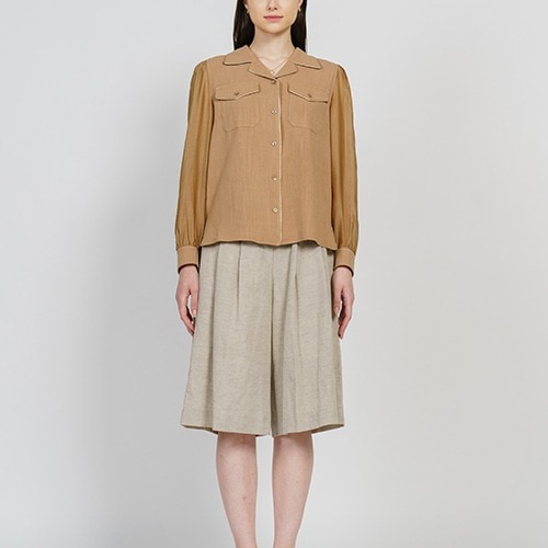 Linen Back-Waist Band Wide Bermuda Pants_Melange Beige [린넨 허리밴드 와이드 버뮤다 팬츠_멜란지 베이지]