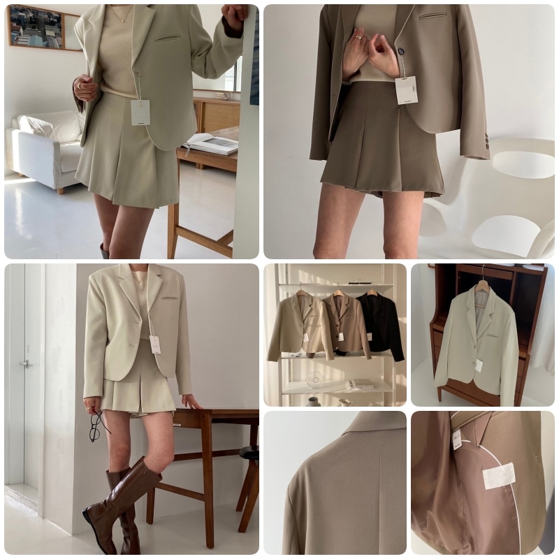 カラクロップスプリングプリティルーズフィットアウターブレザーシングルカジュアルベージュブラックシーズンガールジャケット