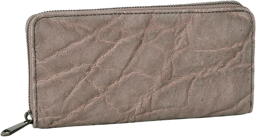 [ズー] 日本製 ZLW-101 象革 長財布 ラウンドファスナー 大容量 スリム メンズ (グレージュ)