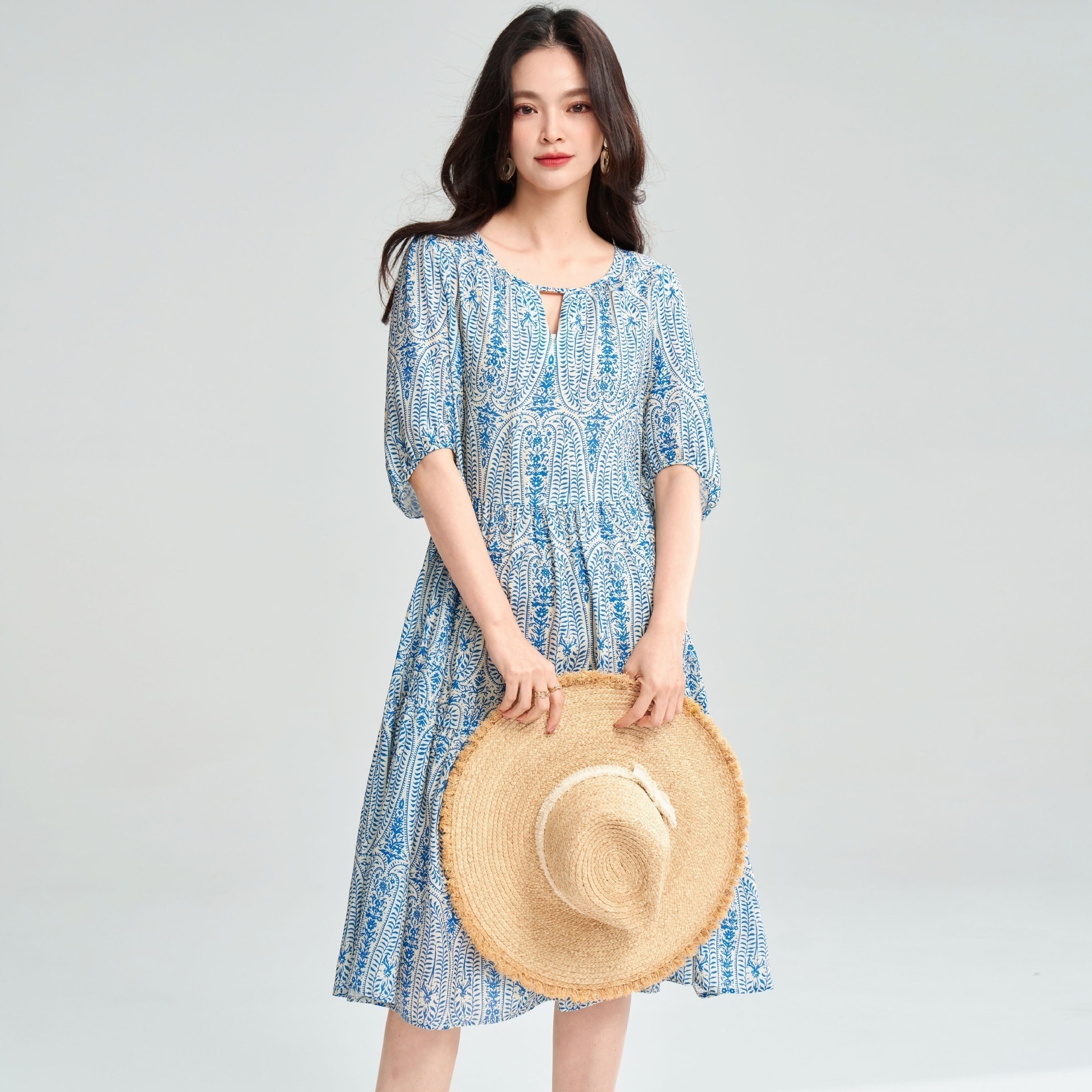 【送.料.無.料.急速発送】復古浪漫ペイズリープリント天糸ライセル風引き紐細帯ワンピース