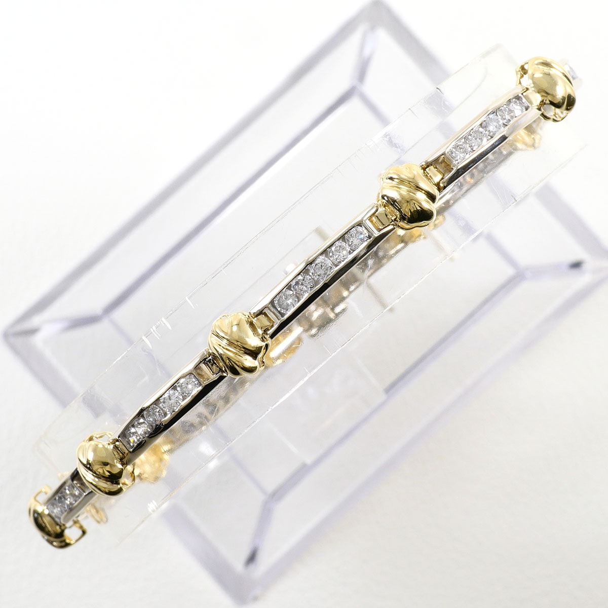 K14 14金 YG イエローゴールド ブレスレット ダイヤモンド（ct刻印なし） 鑑別書 総重量約11.4g 約18.5cm ジュエリー 中古