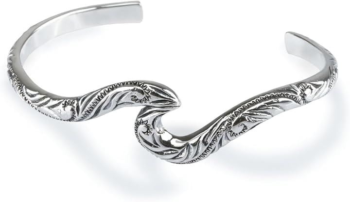 sv925 シルバーバングル メンズ ブレスレット ハワイアン スクロール ウェーブ ナル 波 スターリングシルバー サイズ調整可(ダーク)