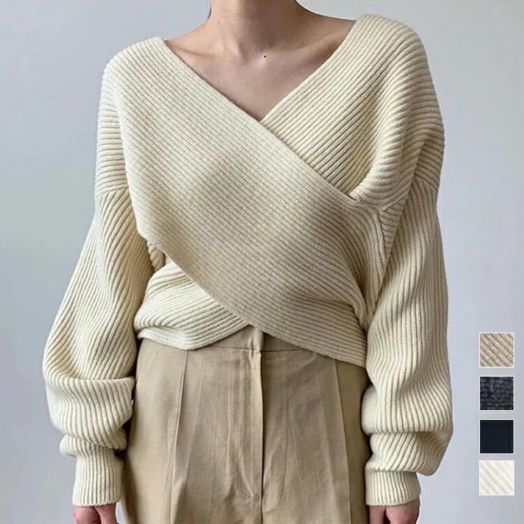 ニットトップス 40 ストレッチ リブ編み スクール 無地 新品更新 トップス セーター Vネック 秋服 ふわふわ レディース ニット おしゃれ ショート丈 長袖 オフィス 秋冬 セクシー 30代 可