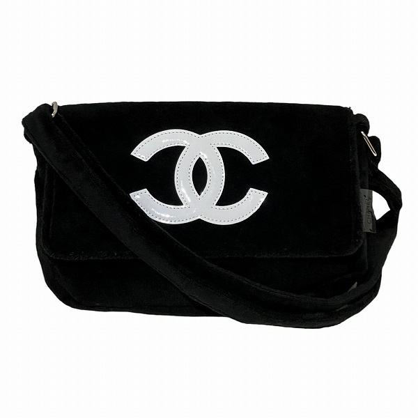 シャネル ココマーク ブラック×ホワイト パイル生地 バッグ ショルダーバッグ ノベルティ【中古】