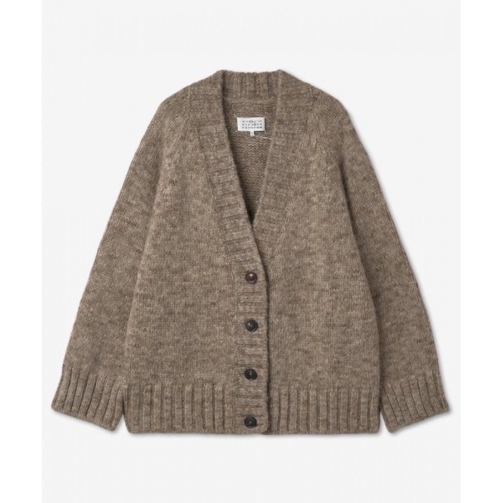 MAISON MARGIELA 女性用バックステッチ V ネックカーディガン-ブラウン/SI0GP0004S17802741M