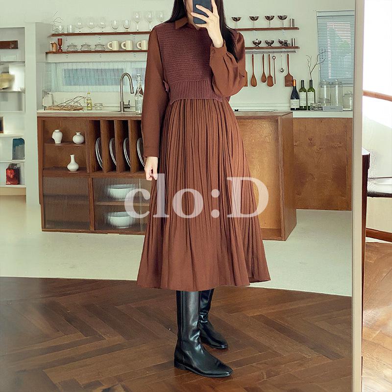 ビスチェニットセットプリーツワンピース