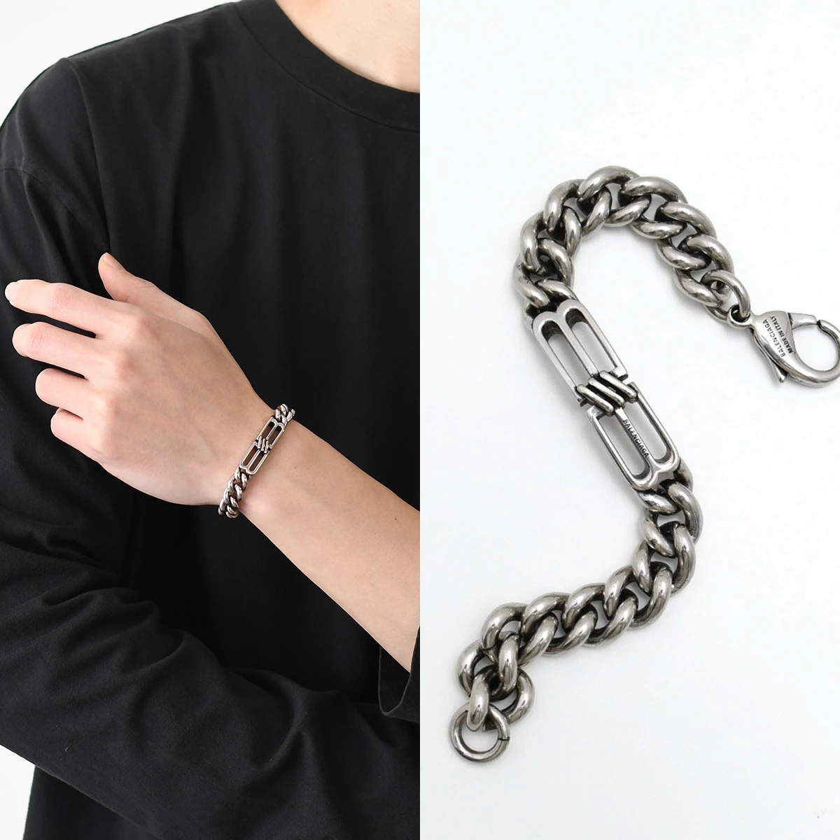 ブレスレット アクセサリー BB ICON GOURMETTE 718493 TZ99I メンズ ユニセックス シルバー 真鍮 チェーンブレスレット ロゴ