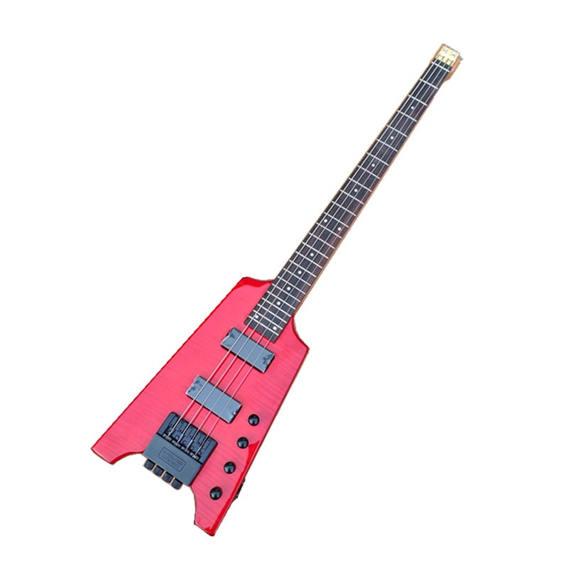 赤4弦無頭電気ベース桃花心木琴身焼き楓木琴首 ソフトケース BJ703