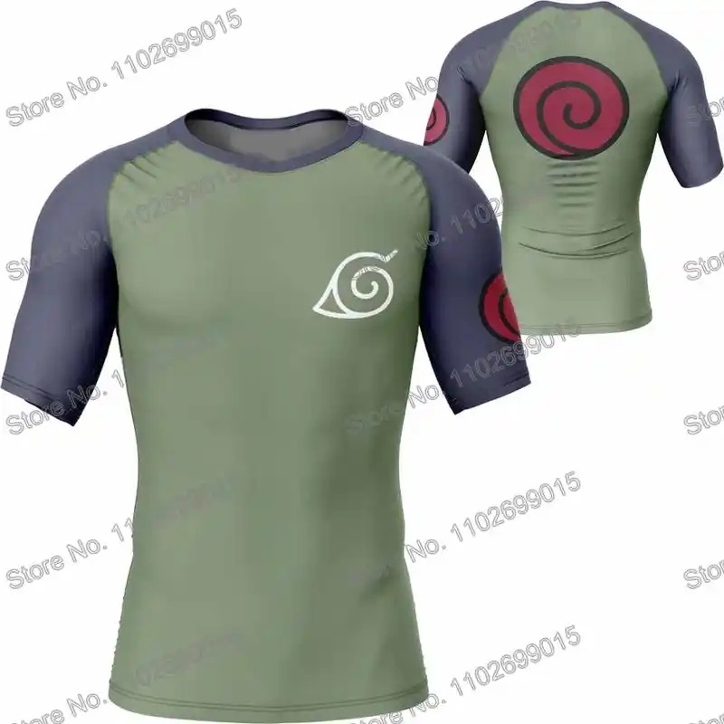 納期1~3週間程：カカシ 忍者 サーフィンウェア 水着 男性 ラッシュガード 半袖 UV保護 ダイビング 水泳 夏 UPF 50+ ビーチタイツ 女性 サーフトップス