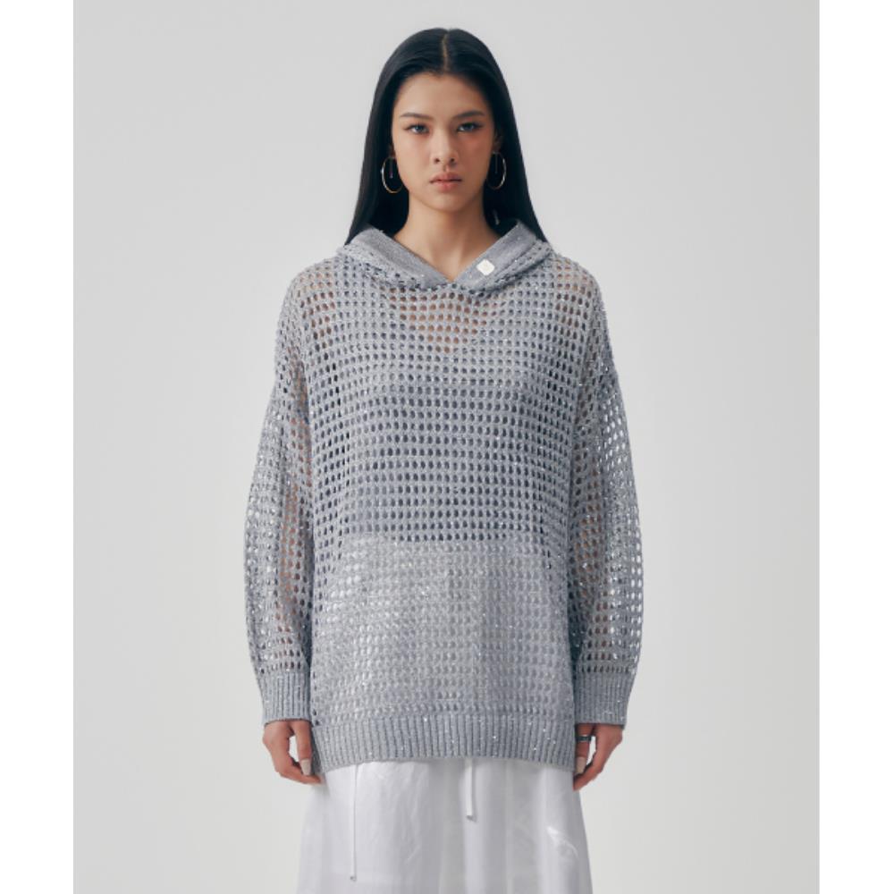 TREEMINGBIRD Metallic Sparkle Knit Pullover Gray TM251