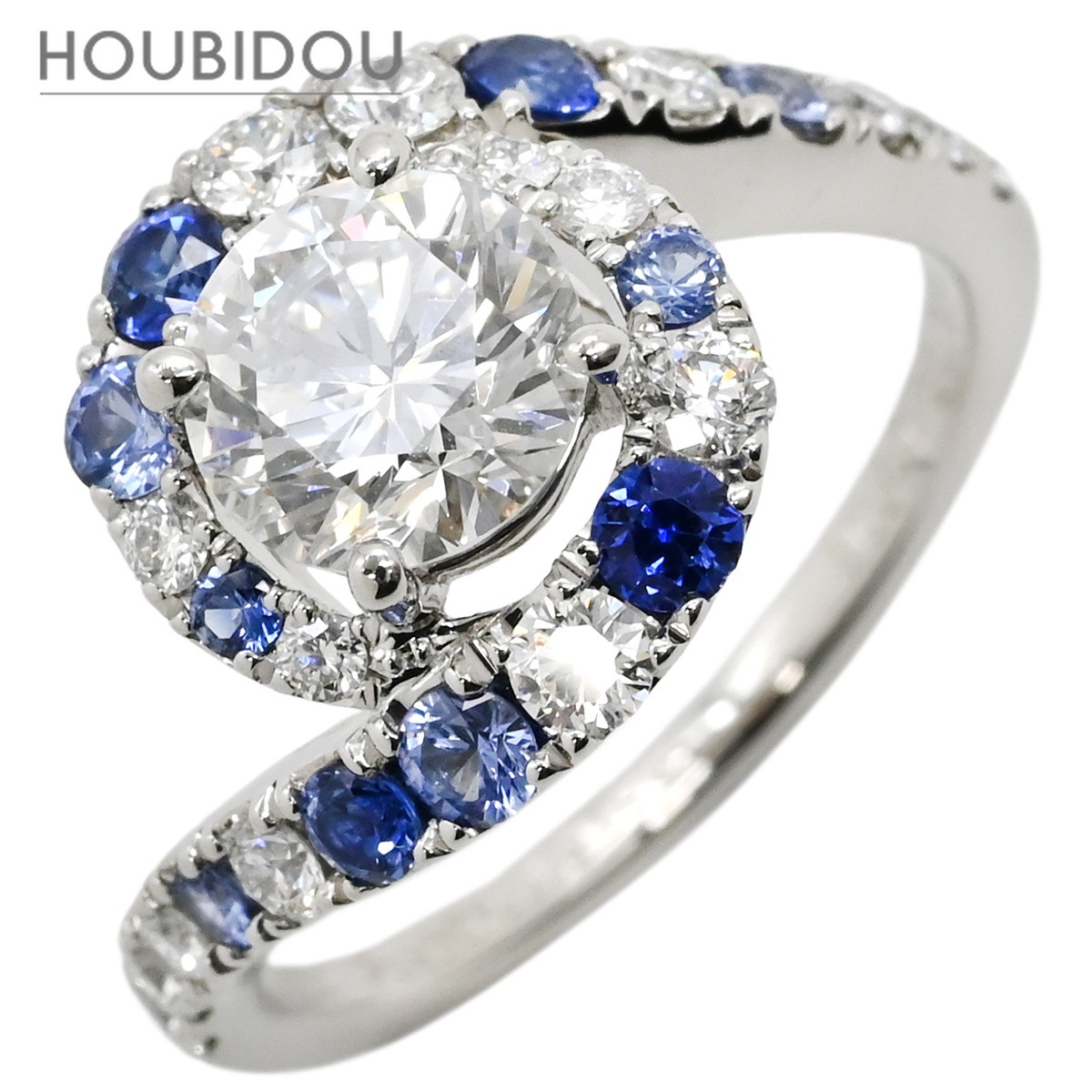 ミキモト リング 指輪 ダイヤ 0.97ct サファイア ブルー×プラチナシルバー デザインリング 青 プラチナ950 8.5号【中古】