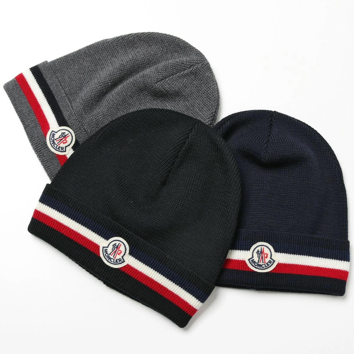 MONCLER モンクレール ニット帽 3B00068 A9575 メンズ レディース ニットキャップ 帽子 リブ トリコロールライン ロゴパッチ カラー4色
