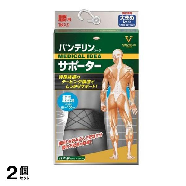 バンテリンコーワサポーター 腰用 男女兼用 大きめLサイズ 1枚入 (ブラック) 2個セット
