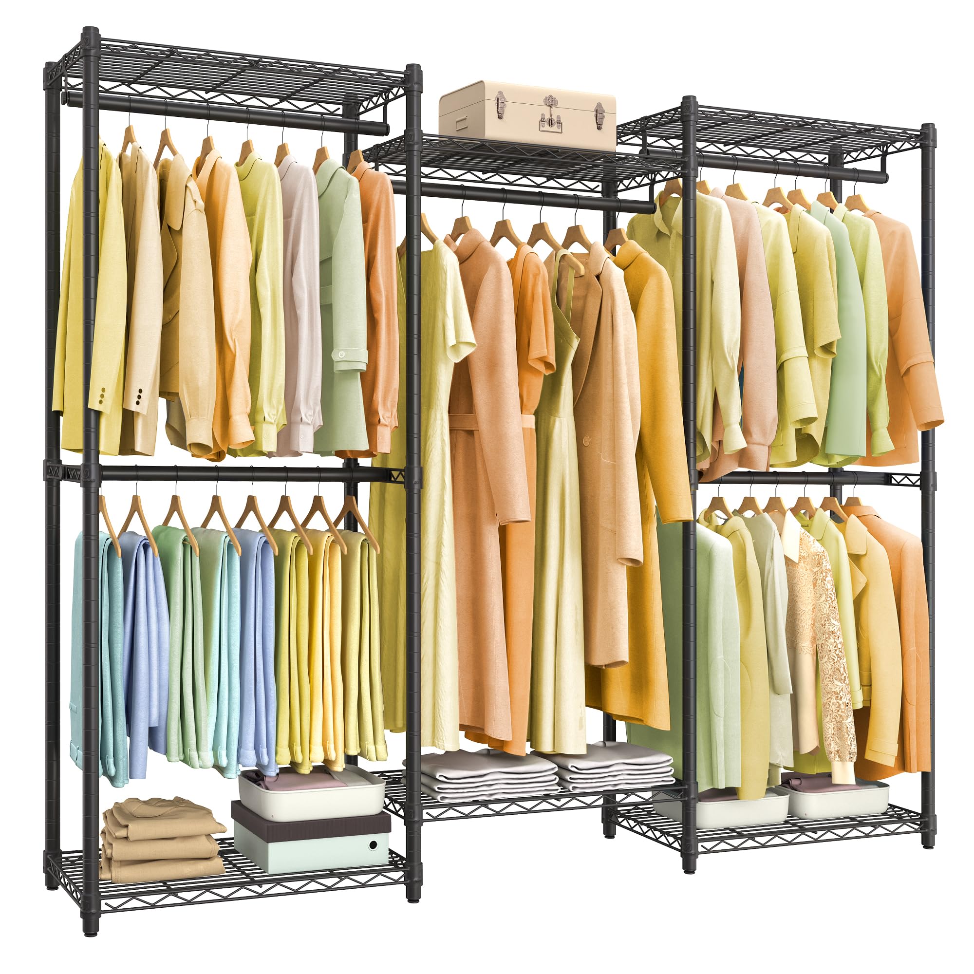 SONGMICS ハンガーラック 頑丈 大容量洋服かけ 耐荷重233kg 幅174.4cm 衣装収納 パイプハンガー 服かけスタンド 調整可能な棚とポール付きスチールラック 黒 LGR433B01