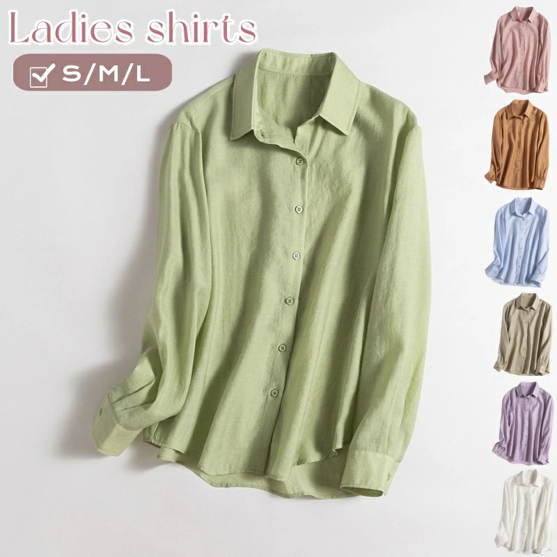【2025新作登場】 レディース ブラウス シャツ 長袖 全7色 無地 シンプル UVカット 柔らか 紫外線対策 重ね着 夏 秋 冷房対策 長袖 前あき ボタン ビジネス カジュアル ナチュラル 洗え