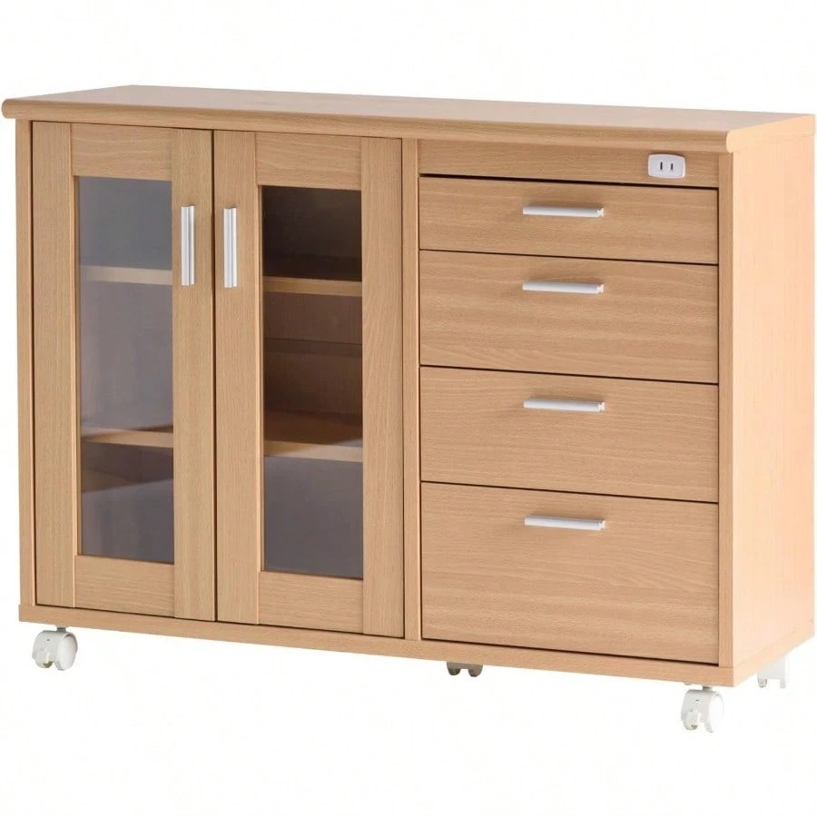 ライフスタイリングショップ キッチンワゴン 幅90 キャスター付 食器棚 台所収納 ナチュラル KT03NA
