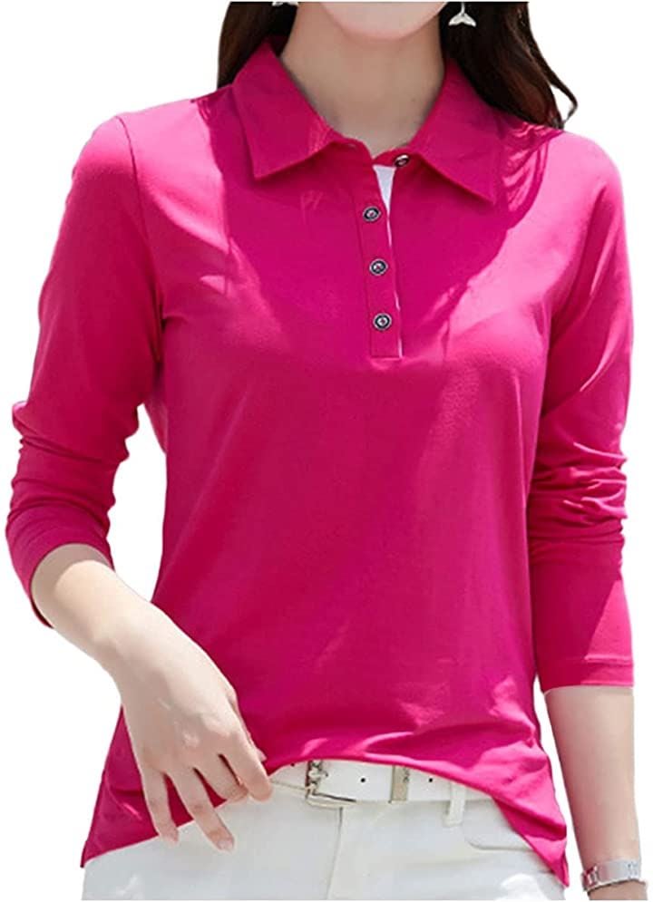 スリージョイ ポロシャツ 長袖 トップス 襟付き スリム カジュアル ボタン レディース(ピンク/Bタイプ, XL)