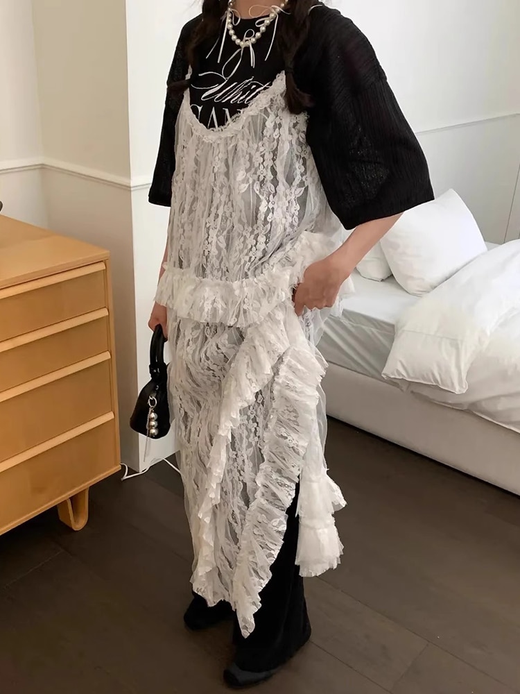 スリットラッフルレースキャミワンピース スリットレースキャミワンピース キャミワンピース キャミソール ワンピース ドレス レディース サマードレス. レイヤード トップス デート お出かけ オフィス