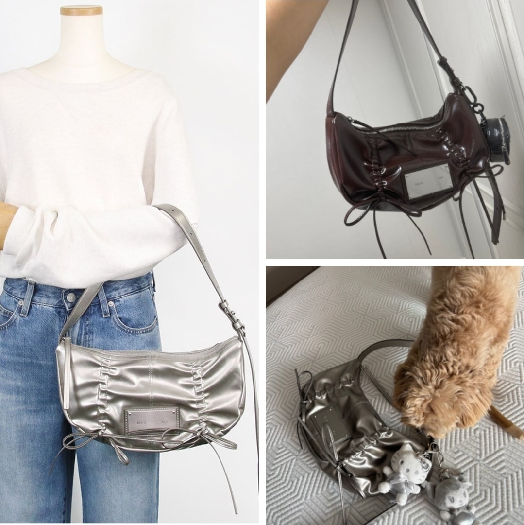 HALF SHIRRING RIBBON ROUND BAG 2 colors