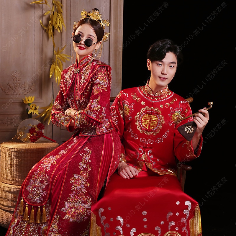 秀禾服2023新案結婚花嫁中国式ウェディングドレス敬酒服ショーと龍鳳服出閣服-53