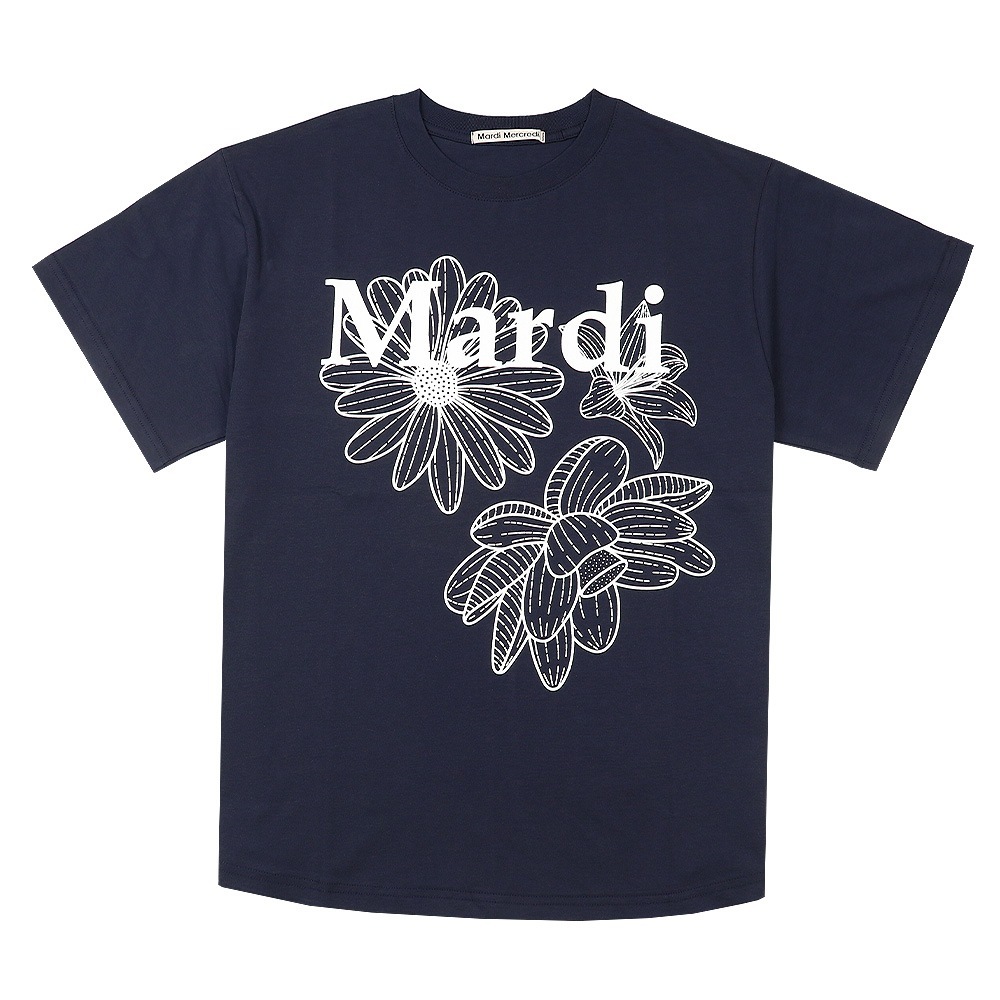 Tシャツ TSHIRT TRIPLE FLOWER NAVY WHITE 半袖 レディース 韓国 ファッション アパレル