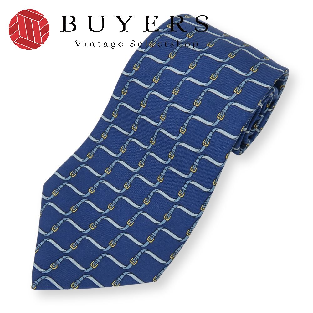 中古 ネクタイ ベルト柄 シルク ブルー系 紳士 スーツ ビジネス メンズ 男性