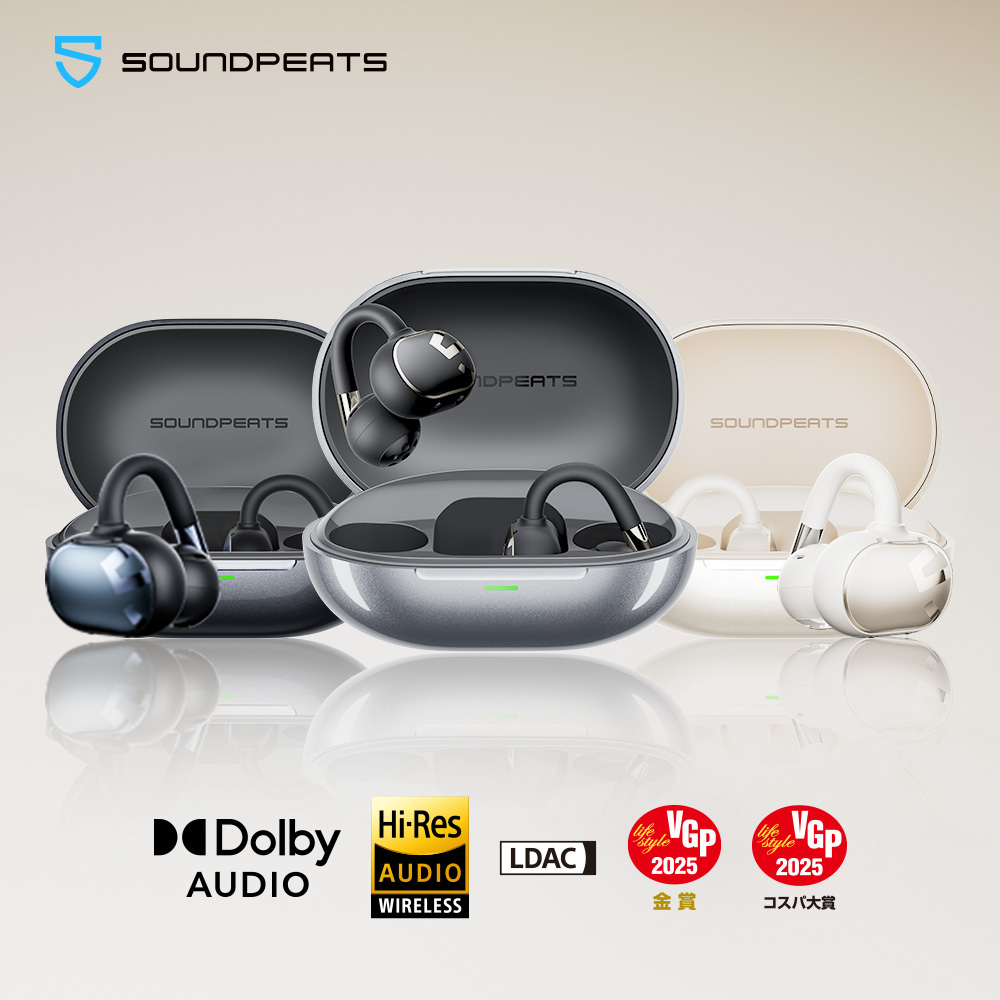 コスパ大賞 VGP金賞 イヤーカフ イヤホン ワイヤレス オープンイヤーイヤホン Clip1 ハイレゾ/LDAC対応/Dolby Audio/最大40時間再生 急速充電