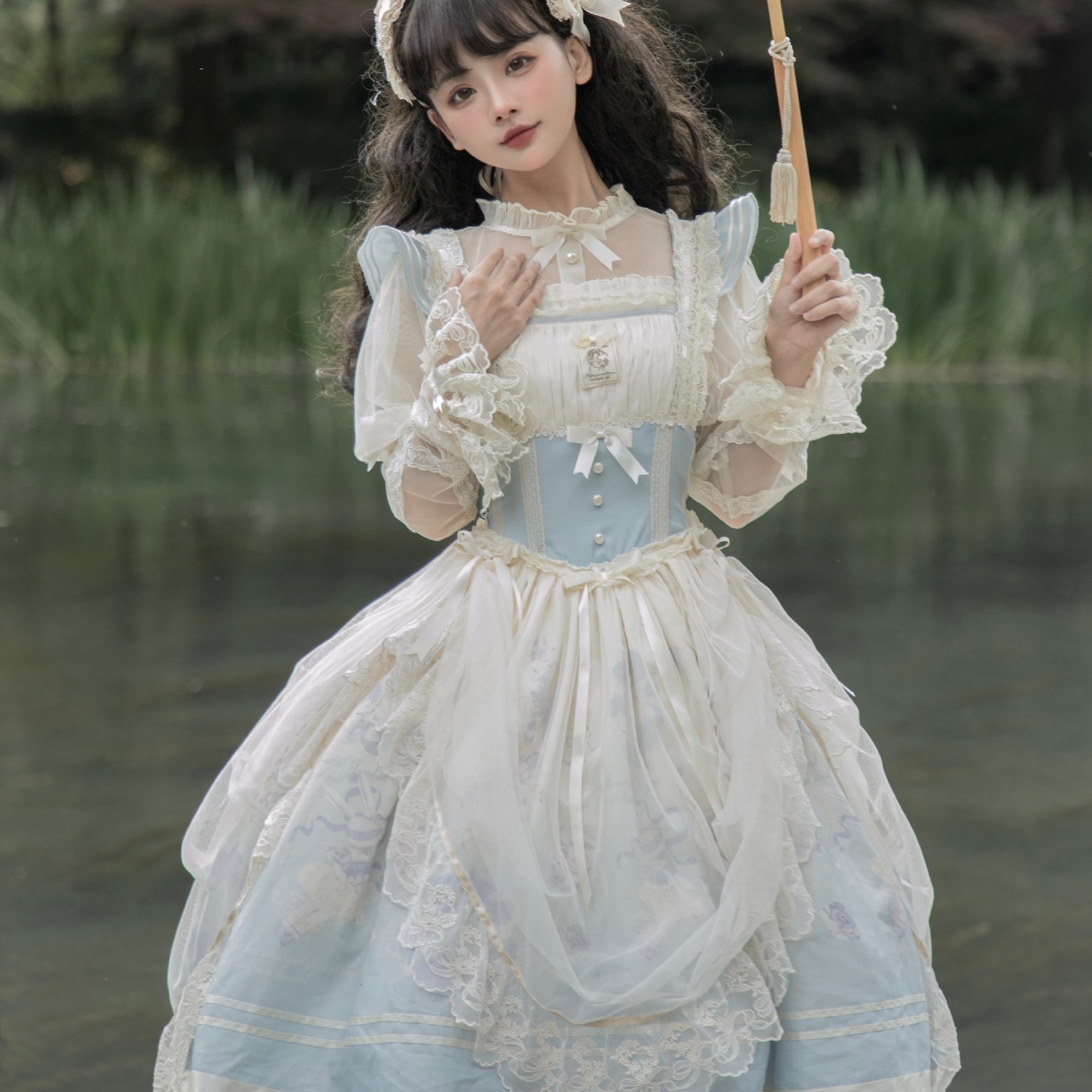 バレエラビット ロリータ ロリータスカート オリジナルデザイン フィッシュボーン Jsk グラデーションプリント 上品で華やかなバレエスタイル