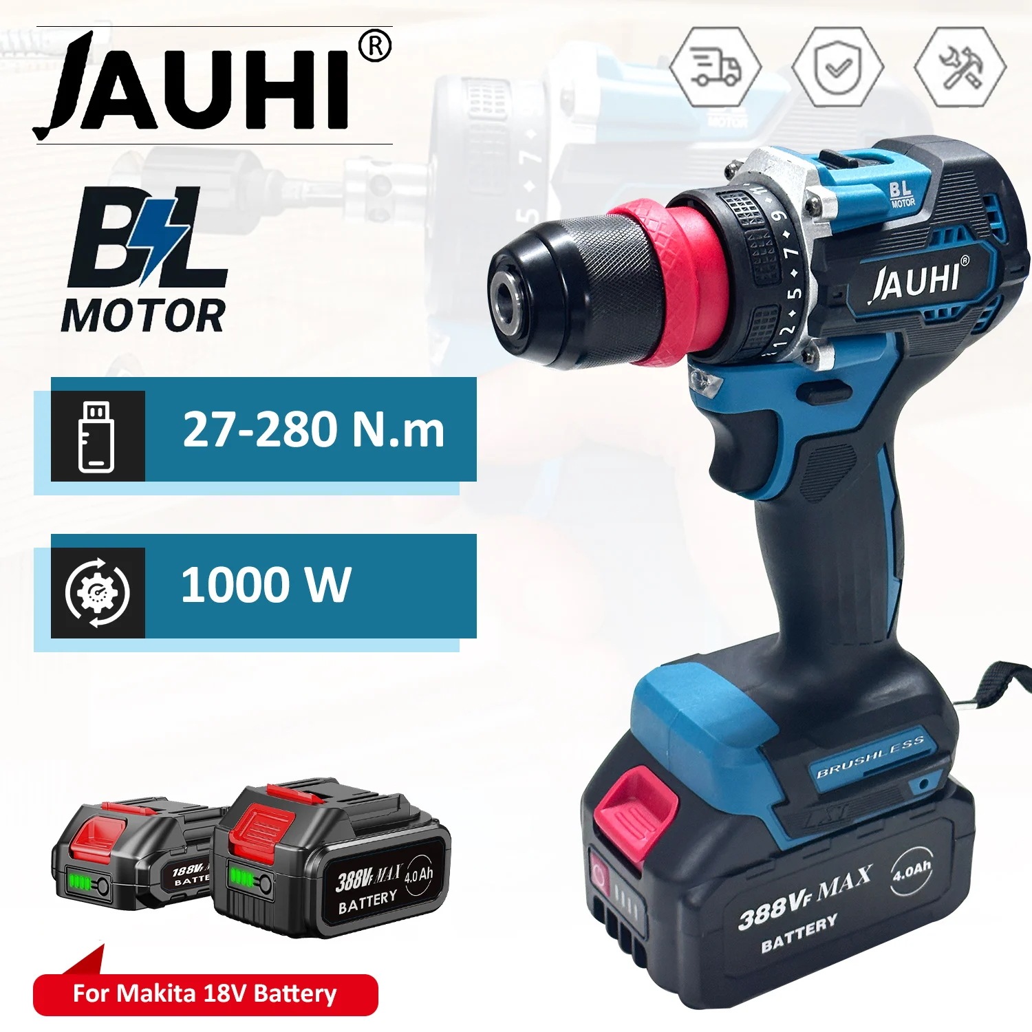 コードレス電動ドライバーJAUHI-2in,コードレス,多機能,マキタ18Vバッテリー,280n - 1420