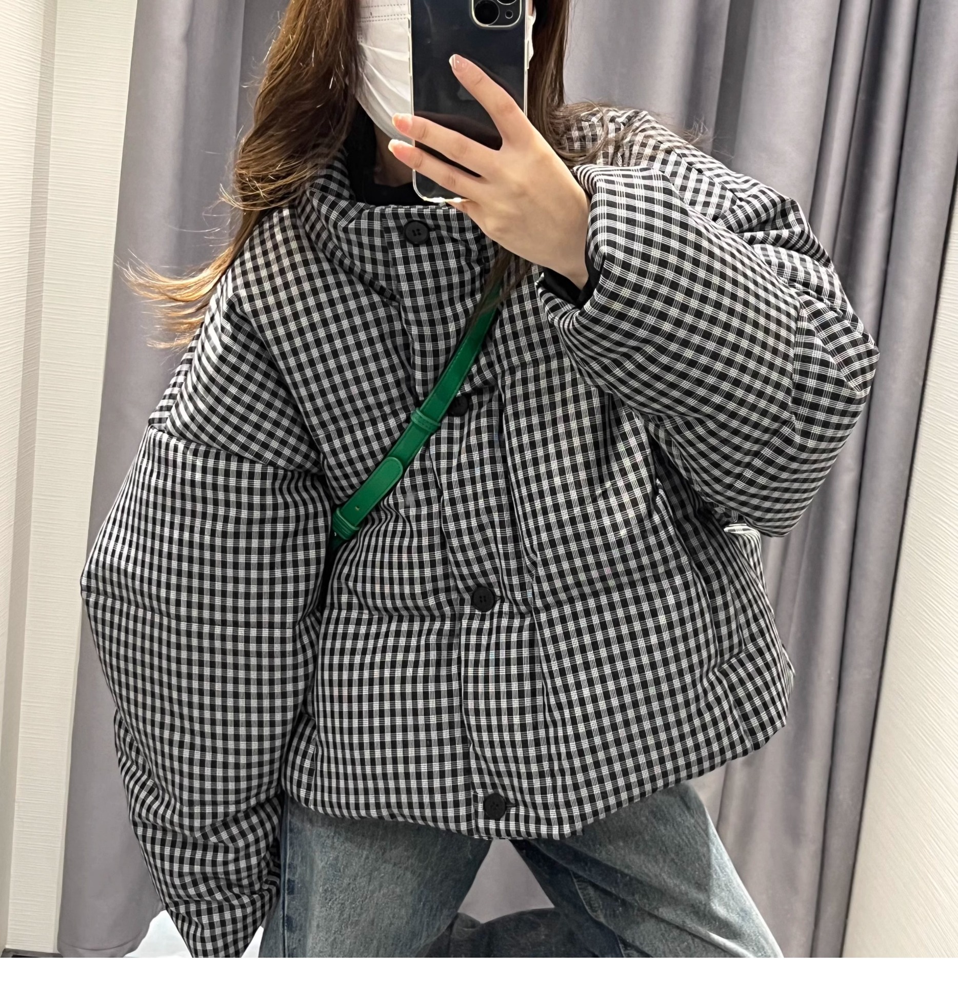 優しい着心地 ゆったりする スタンドカラー チェック柄 暖かさ ダウンコットン カジュアル