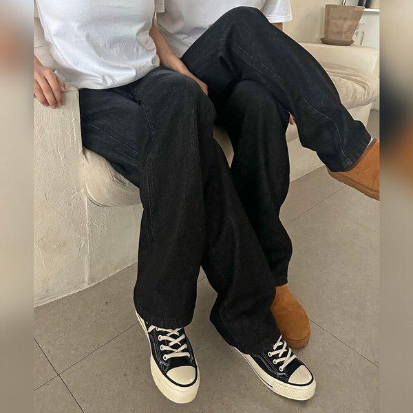 男女共用 ベーシック ディープブラック ワイド デニム パンツ UJ-JEA-8080