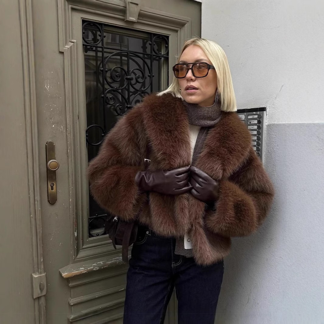 老舗スタイル エコ ファー 新作 トレンド ジャケット ブラウン レトロ 冬季 レディースウェア