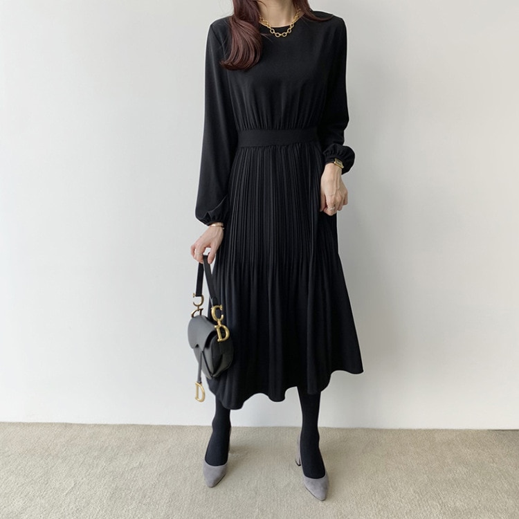 レディース長袖ワンピースミディアムフレアロングスカートラバーレディースロングスカート