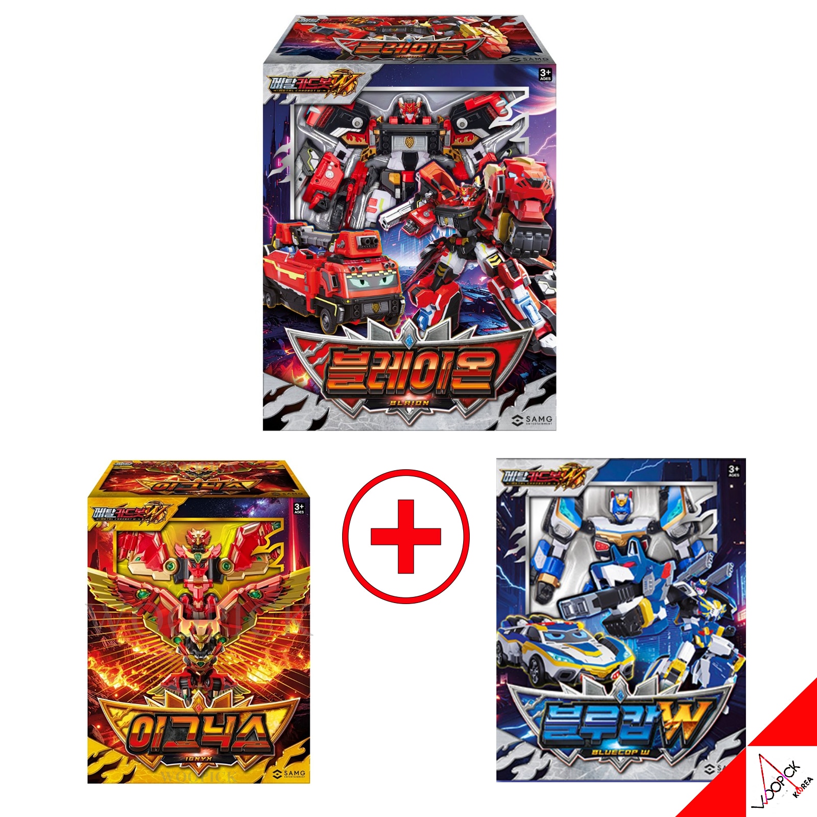[関税込み]メタルカードボット W/シーズン3/3種ロボットセット/イグニックス/ブレイオン/ブルーカップW/グランブルーレオン変身/合体/変身ロボット/韓国ロボット/フィギュア/IGNYX/正品